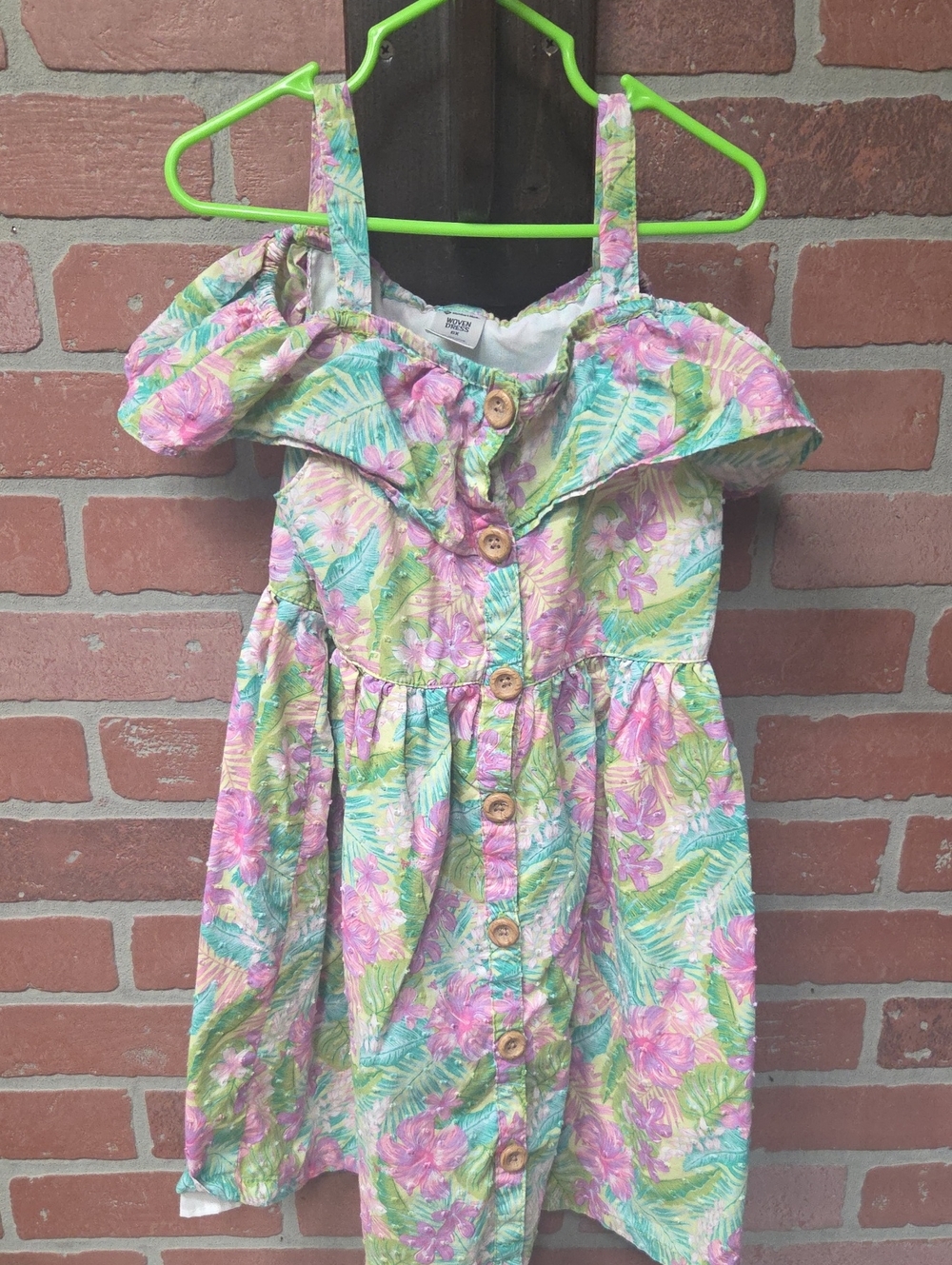 Girls Floral Ruffle Button-Front Dress in Pink & Green 6x